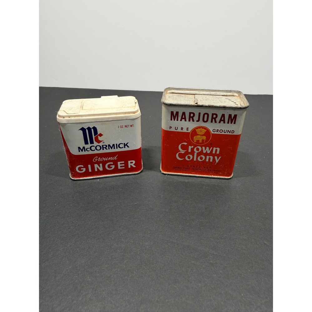 Vintage Spice Tin Lot McCormick Ground Ginger Crown Colony Marjoram Advertising